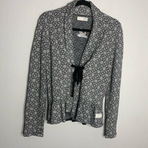 Anthropologie Odd Molly Patterned Black and White Tie Front Cardigan Sweater
